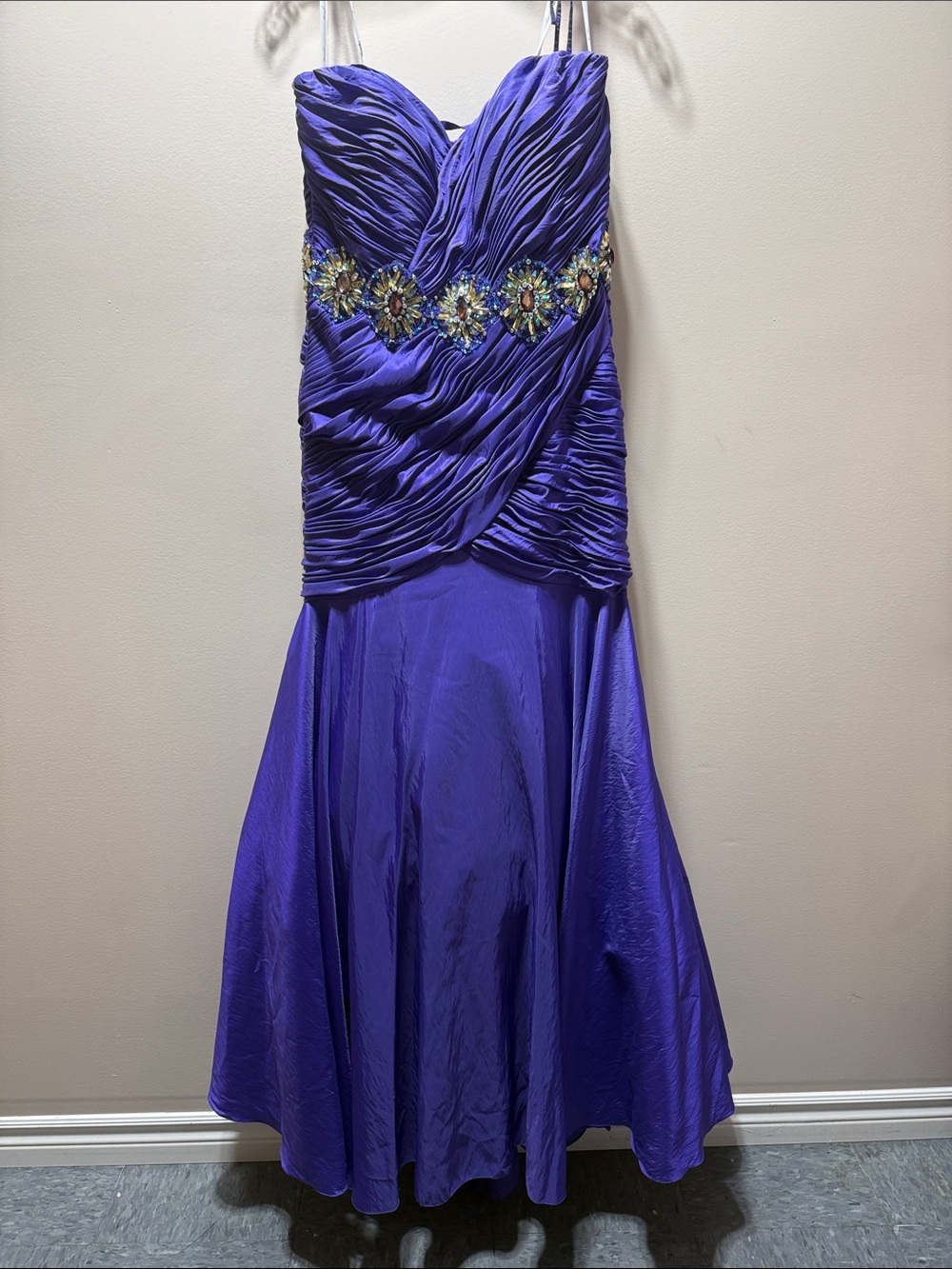 Strapless Beaded Waist Formal Prom Dress in Vivid Purple